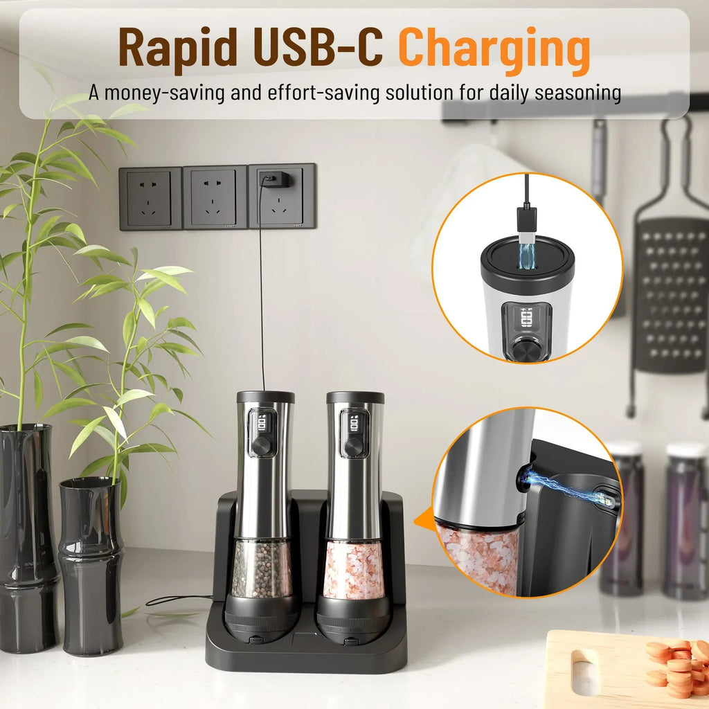 CLITON Electric Salt & Pepper Grinder Set with LED – 2 Pack