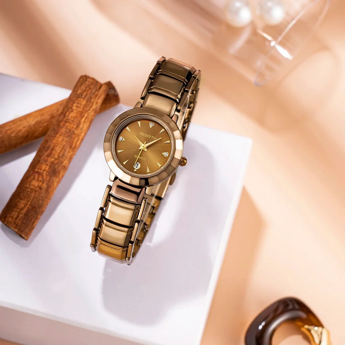 REBIRTH Women's Elegant Quartz Watch with Calendar Display
