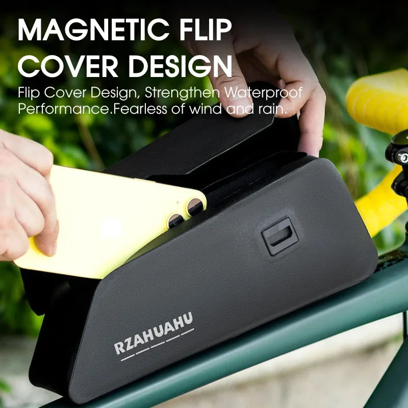 Magnetic Lid Bike Top Tube Bag – Waterproof TPU Cycling Pouch