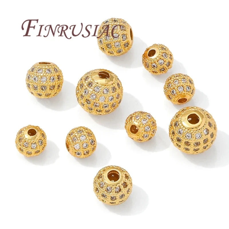 18K Gold Plated Zircon Spacer Beads 6mm 8mm 10mm – DIY Jewelry