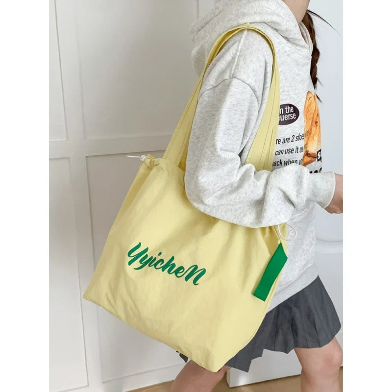 Women's Large Drawstring Nylon Tote Shoulder Bag | Casual