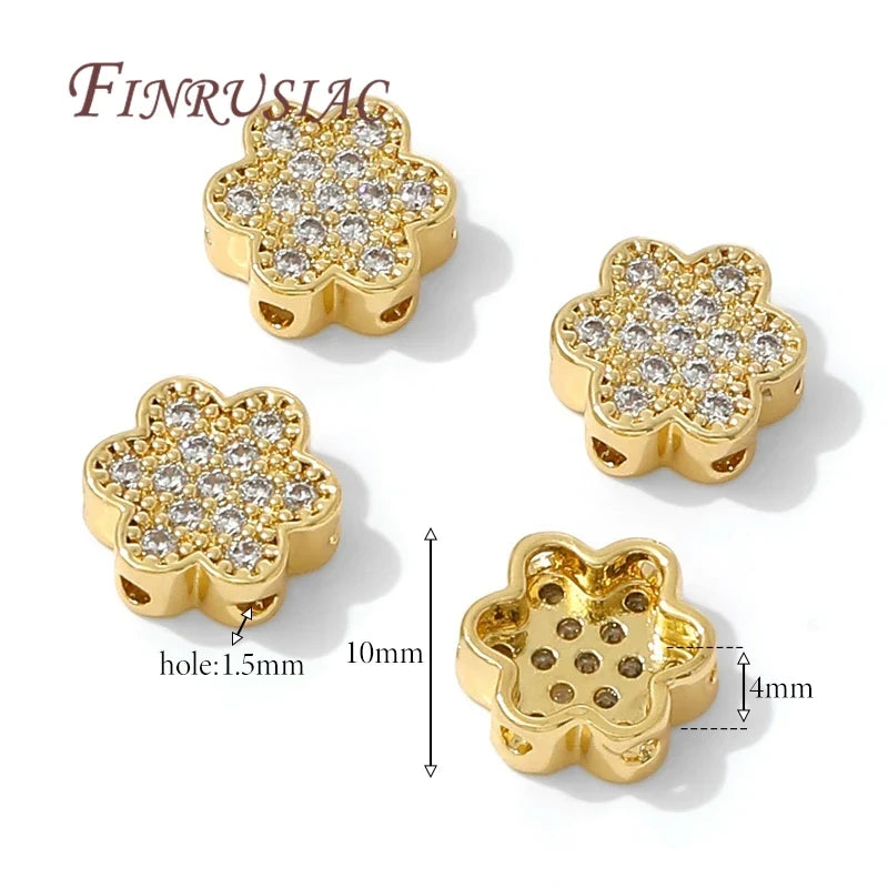 18K Gold Plated Zircon Flower Spacer Beads 10x4mm | DIY