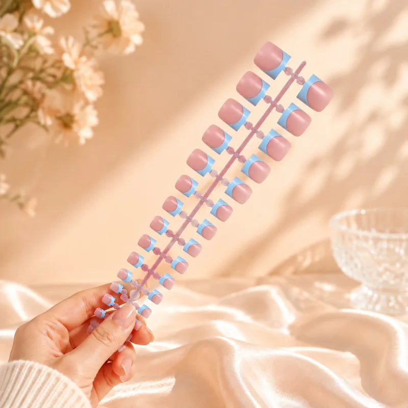 30Pcs Nude Pink French Press-On Toe Nails – False Nail Set