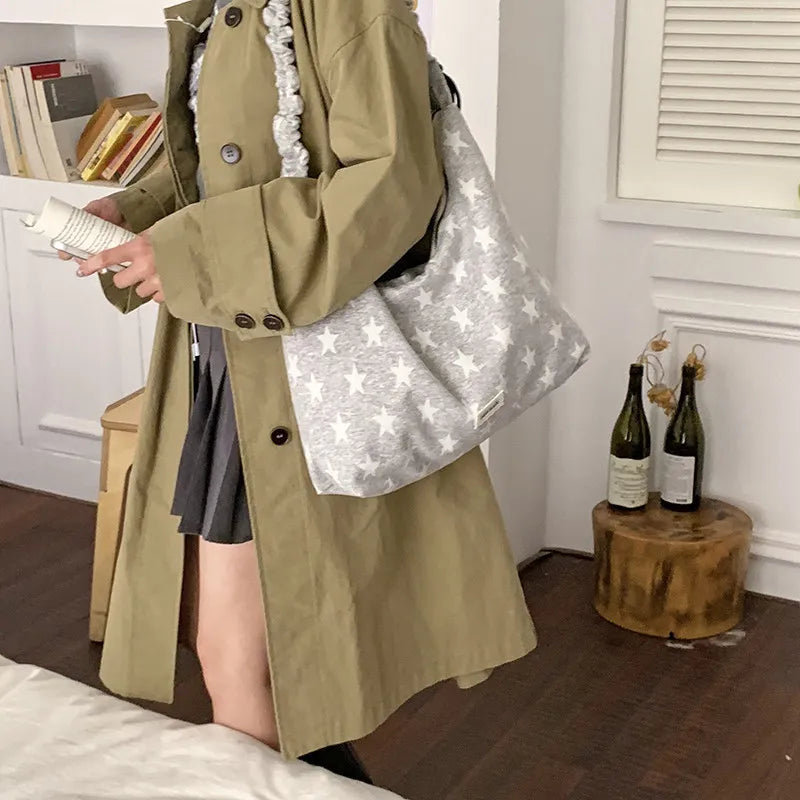 Japanese Retro Polka Dot Tote Bag – Large Shoulder Handbag