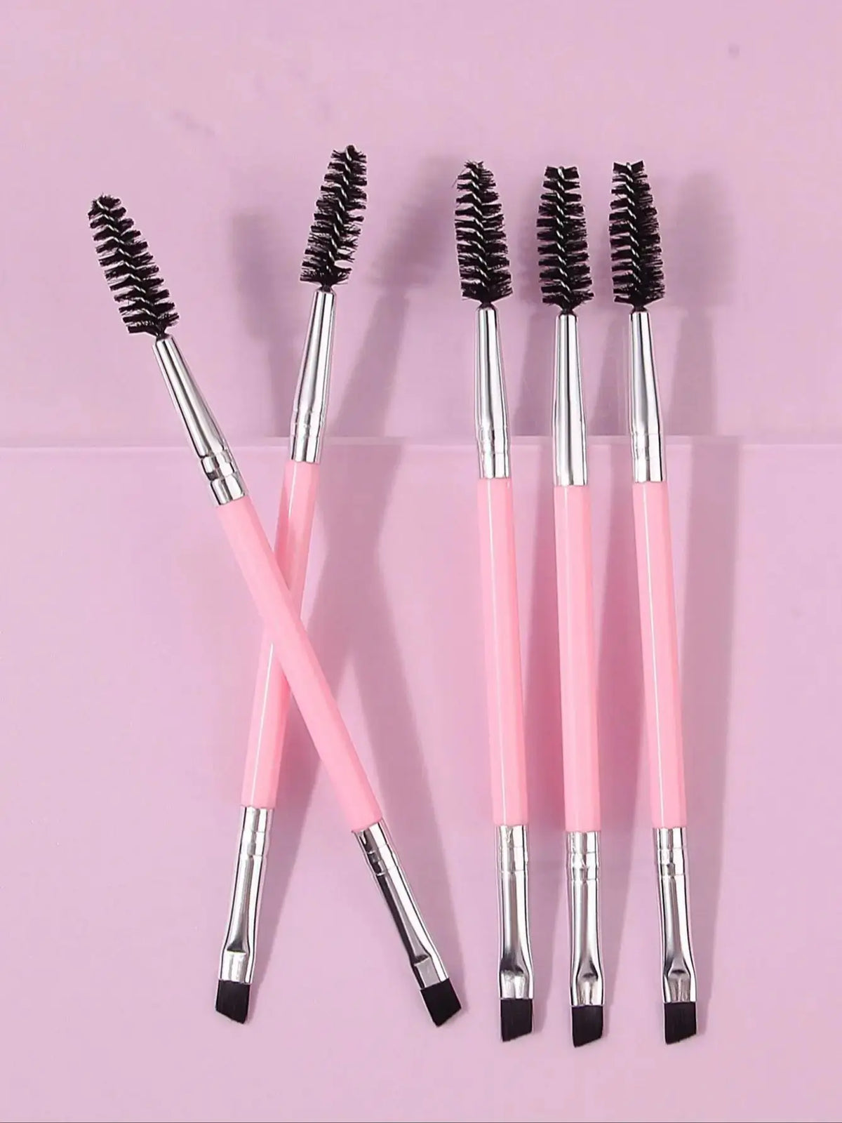 5PCS Pink Double-Ended Mascara & Eyebrow Brush Set