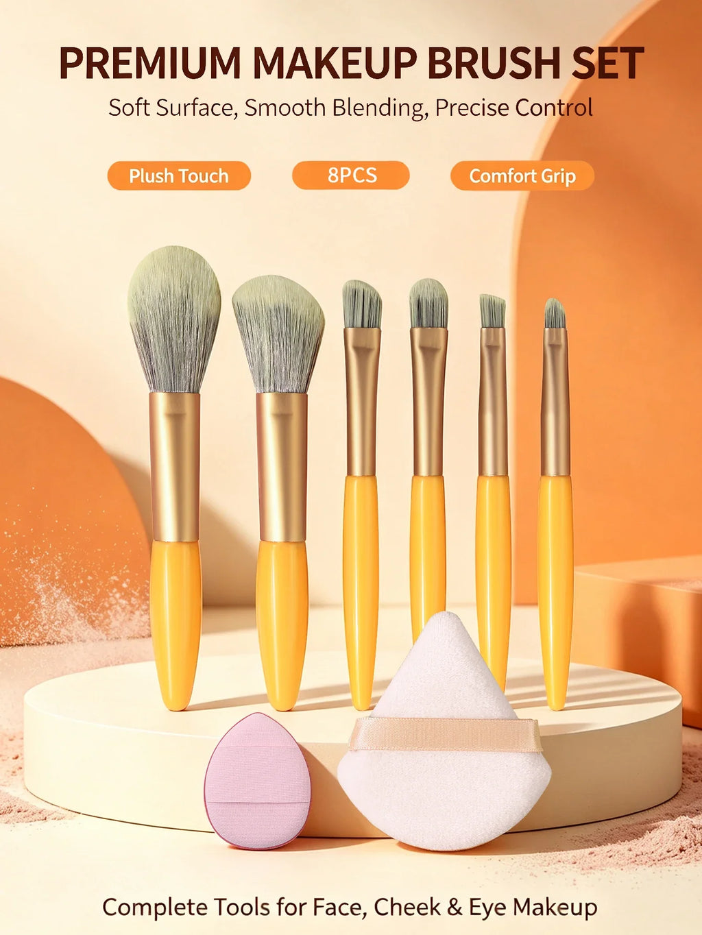 8-Piece Mini Makeup Brush Set – Foundation, Blush & Eye Shadow