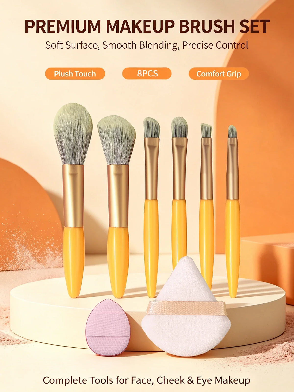 8-Piece Mini Makeup Brush Set – Foundation, Blush & Eye Shadow