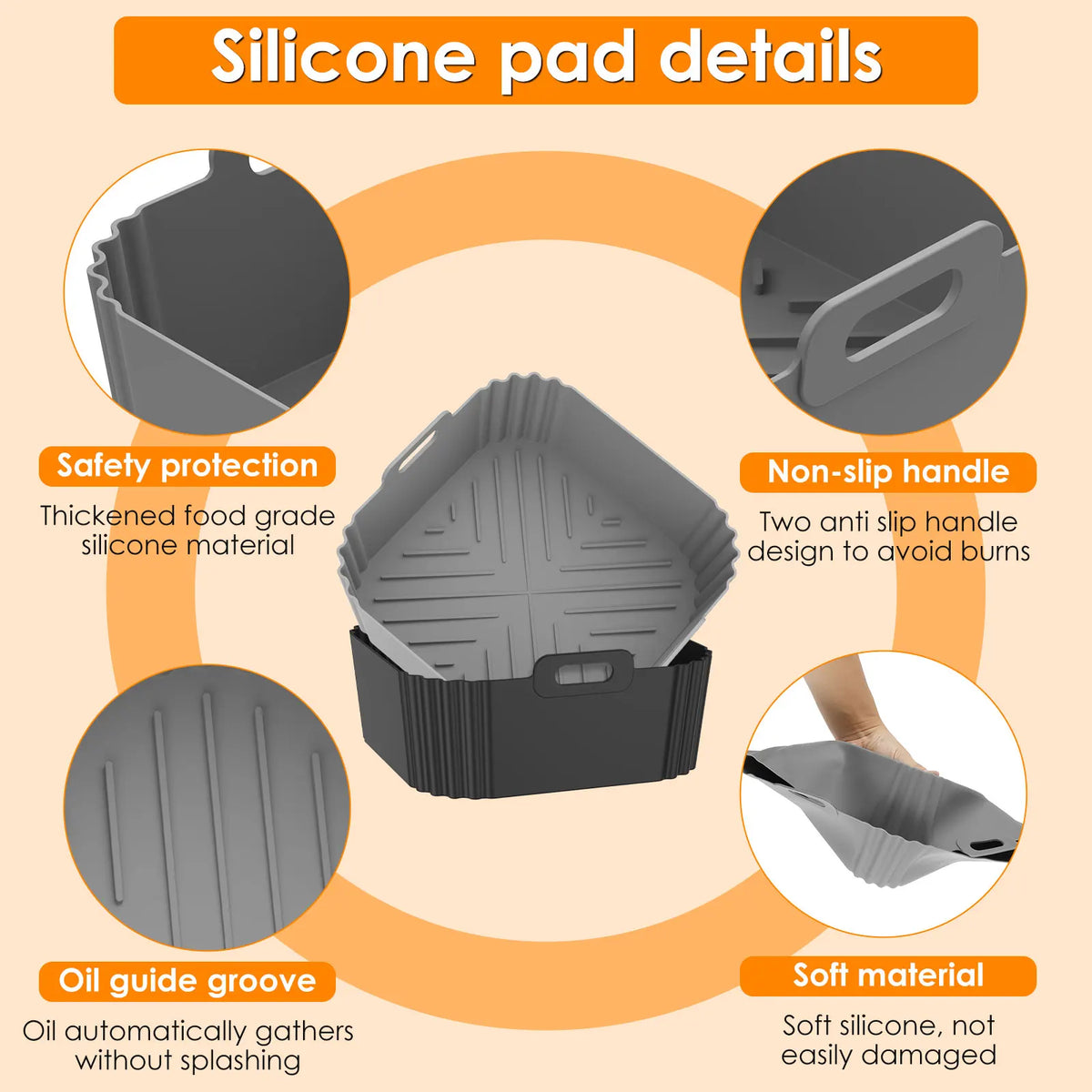 Silicone Air Fryer Liner – Reusable Square Baking Pan Tray