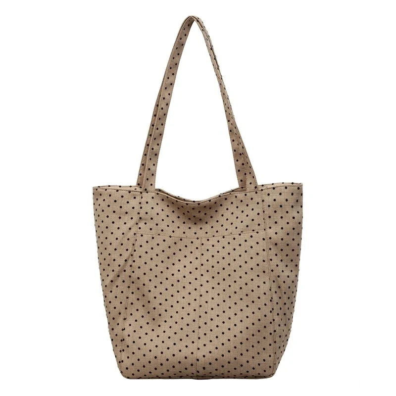 Korean Polka Dot Canvas Tote Bag – Chic Multi-Way Shoulder Bag