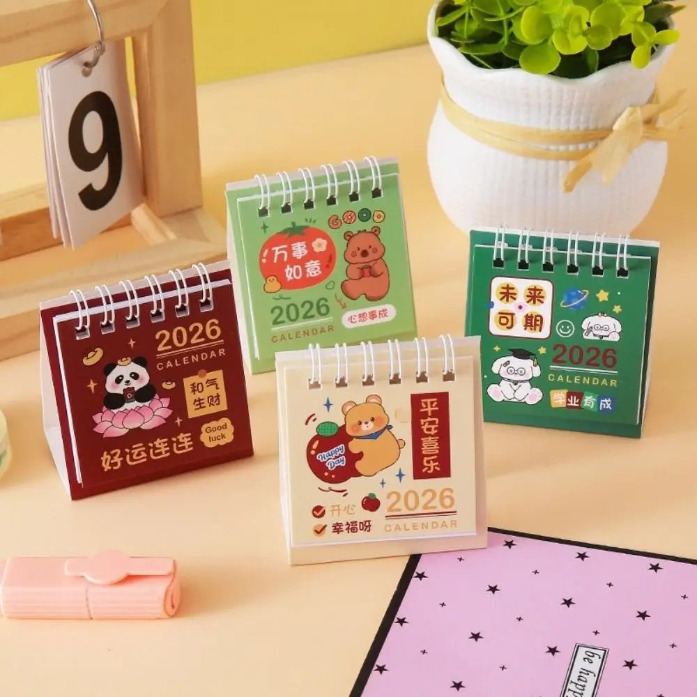 Cute Mini 2026 Desk Calendar Coil Flip Cartoon Daily Planner