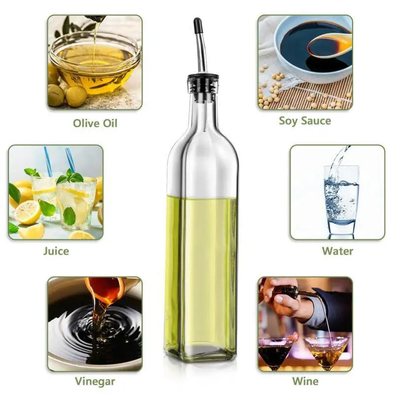 Glass Oil & Vinegar Dispenser 500ml – Leakproof Pour Spout