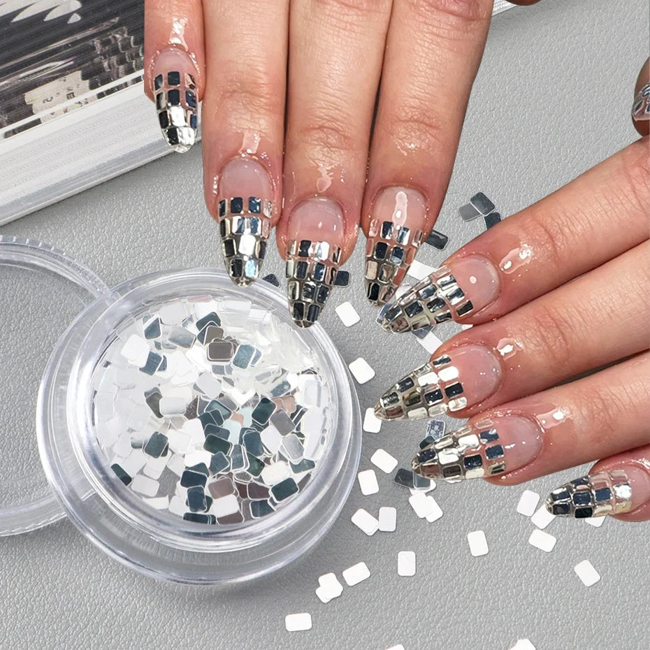 Holographic Square Silvery Nail Art Sequins | DIY Paillette