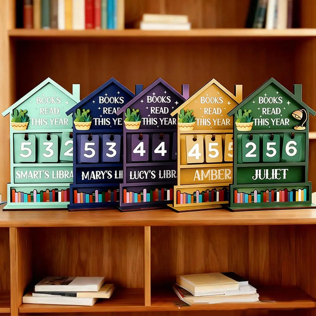 Wooden Book Counter Tracker – Annual Reading Sign & Shelf Decor