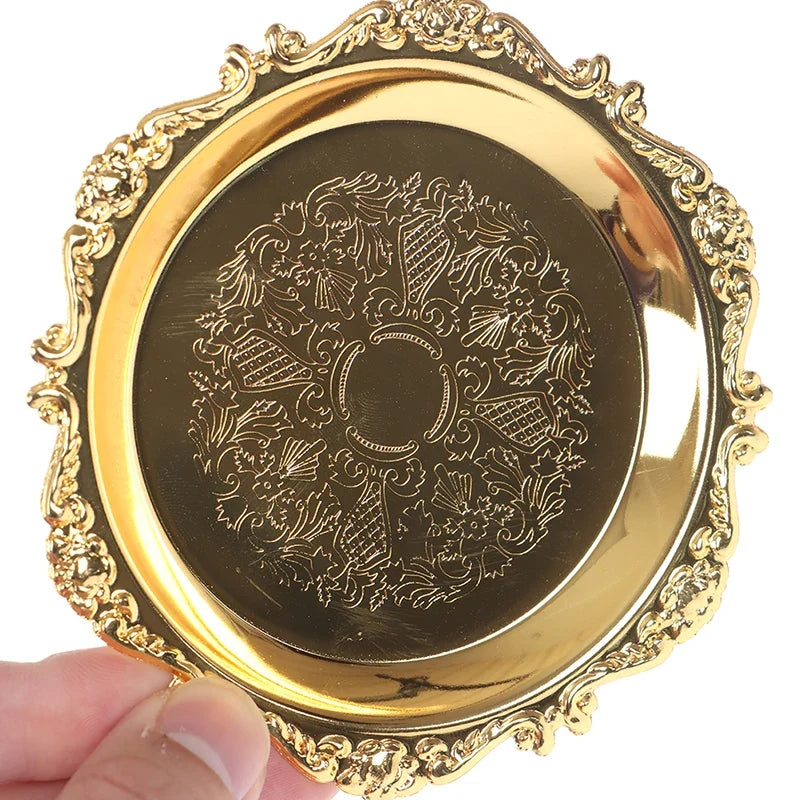 Silver & Gold Glossy Metal Tray – Decorative Serving Plate