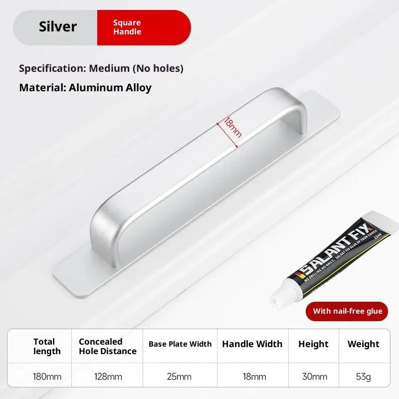 Drill-Free Aluminum Adhesive Door Handle for Sliding Doors & Drawers