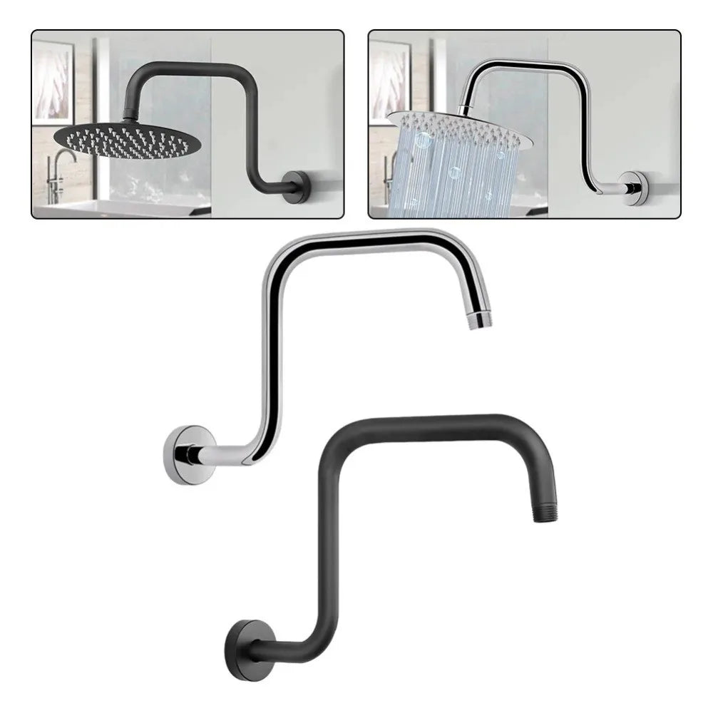 Wall Mounted Stainless Steel Shower Head Bracket & Arm | Silver/Black
