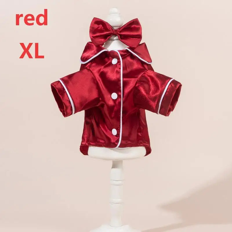 Satin Dog Pajamas Set with Bow Headband | Soft Pet Sleepwear