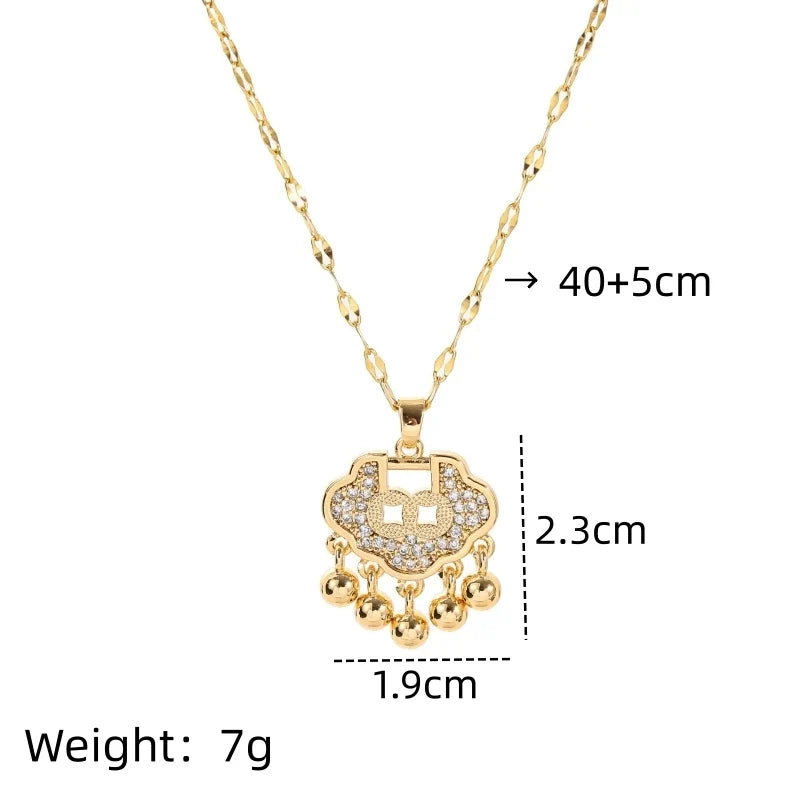 Lucky Longevity Copper & Zircon Pendant Necklace for Women