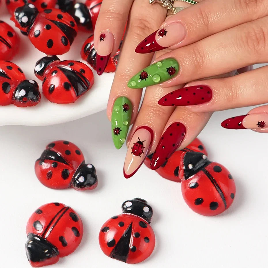Ladybug Nail Charms Flatback Acrylic DIY Decorations 50/100pc