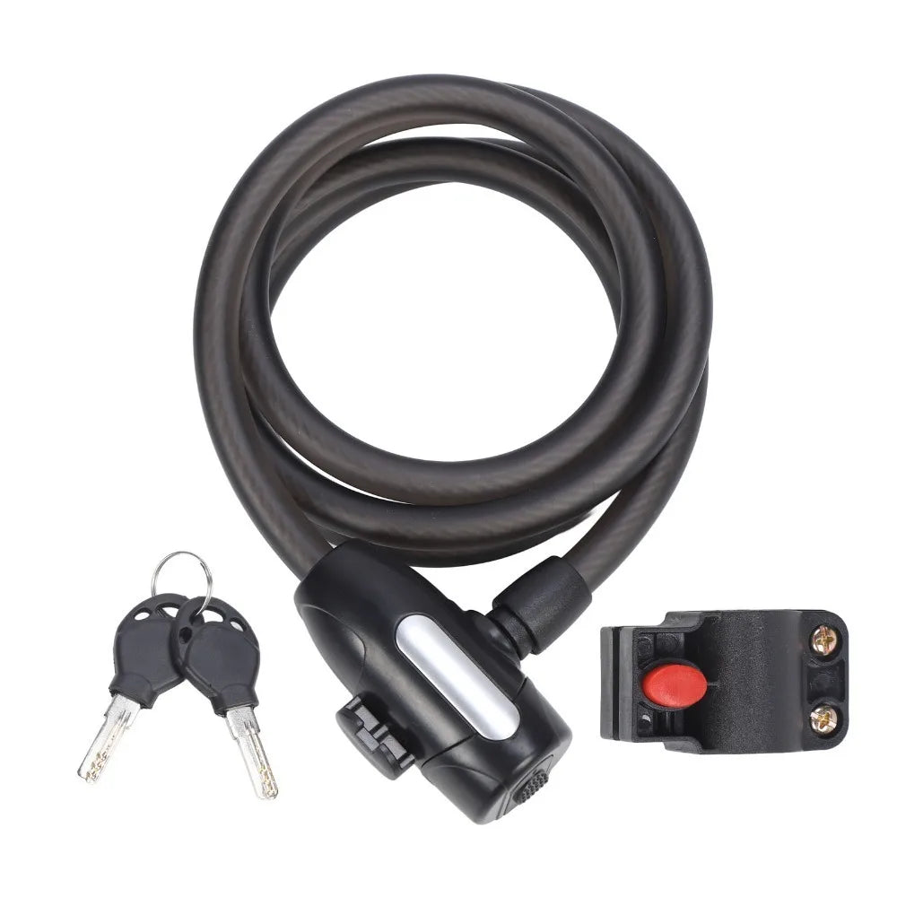 Coiled Bike Cable Lock PVC & Steel, Matte Black, 2 Keys – 4.9ft