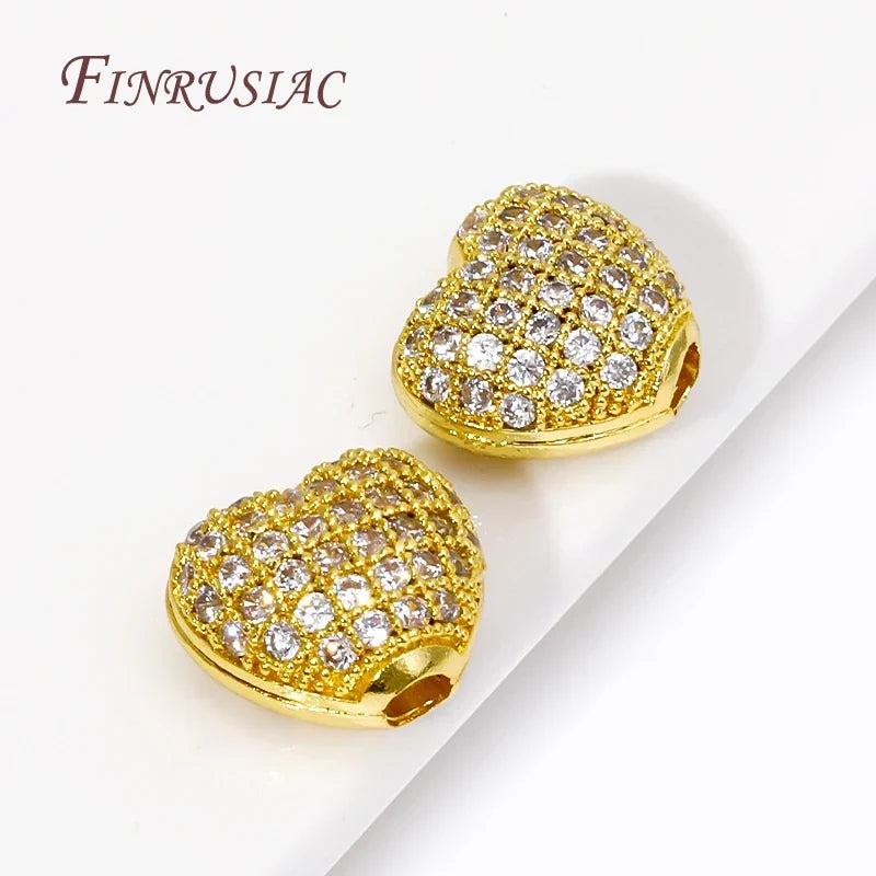 18K Gold Plated Zircon Heart Spacer Beads | DIY Jewelry