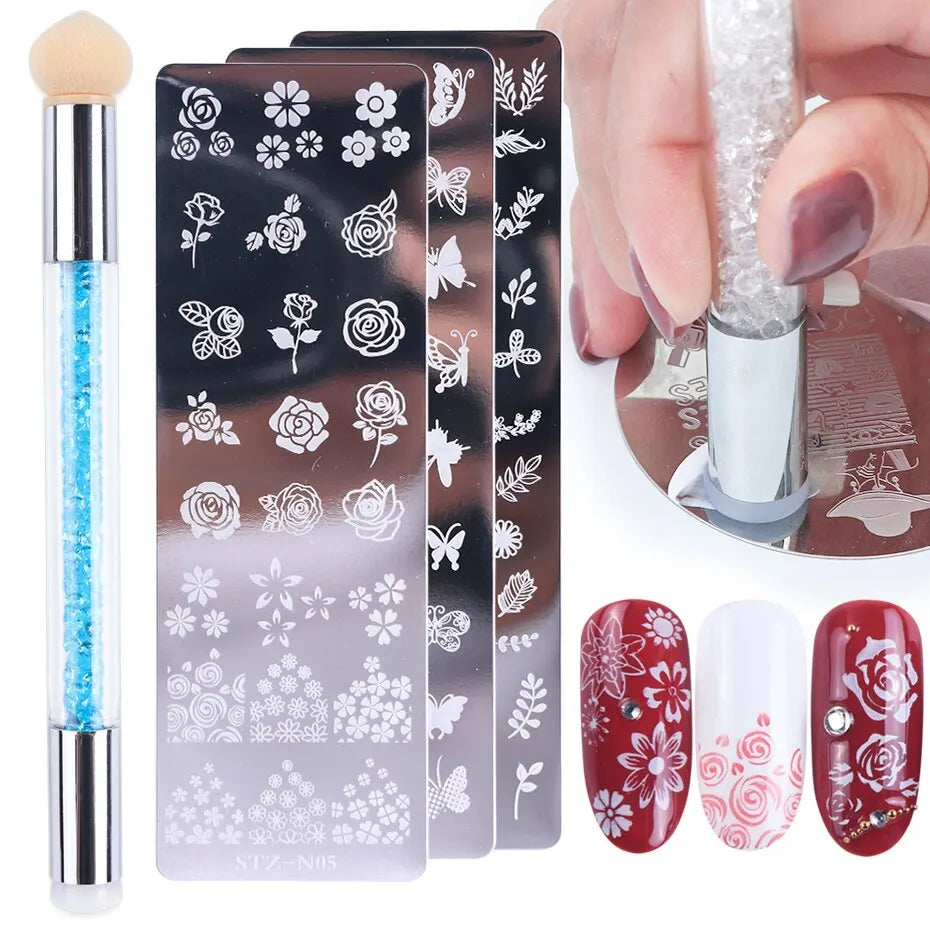 Nail Stamping Plates Set – Silicone Stamper & Stencils