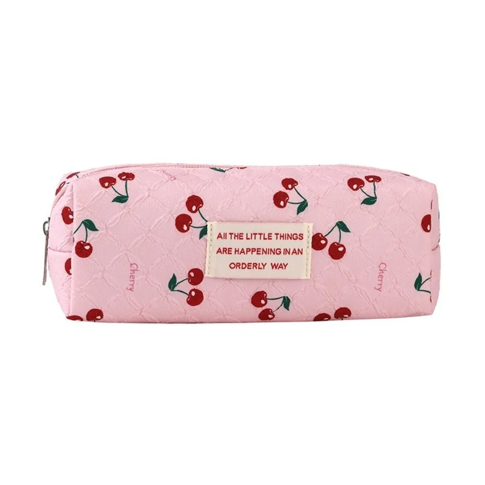 Korean Cherry Print Pencil Case – Large Capacity Pen Bag