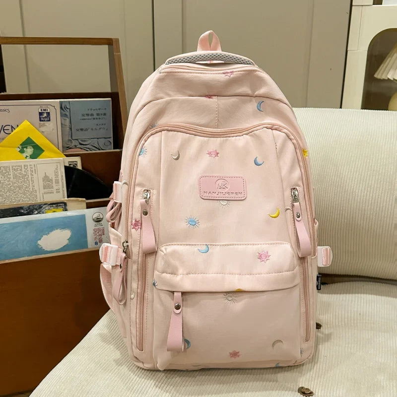 Embroidered Large Capacity Nylon School Backpack