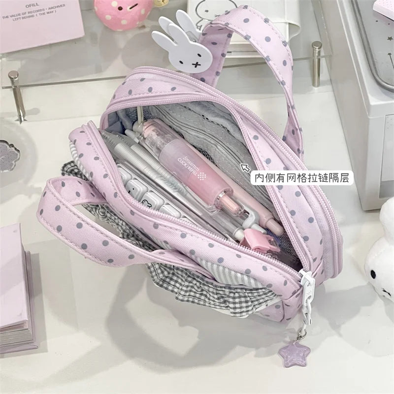 Large Polka Dot Makeup Bag – Double Layer Cosmetic Organizer