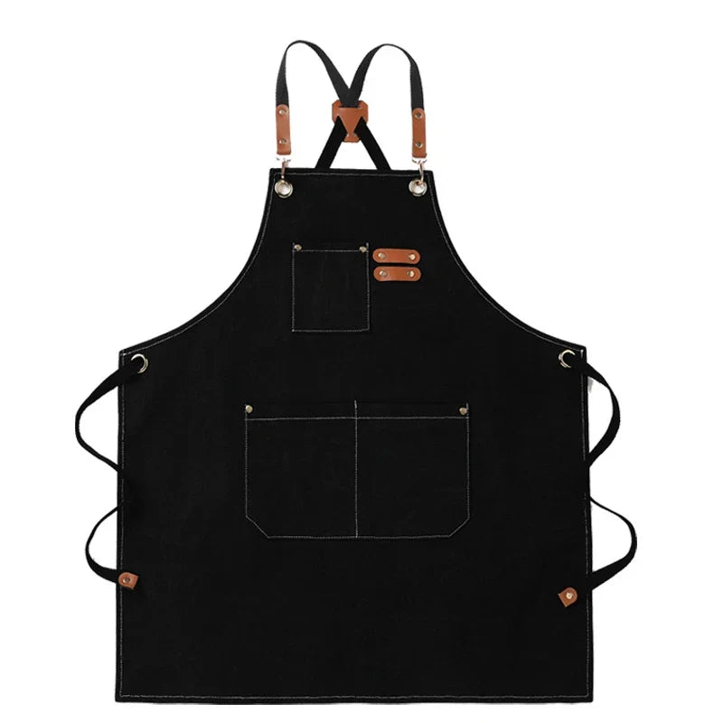 Canvas Apron with Tool Pockets – Oil-Proof Kitchen Apron