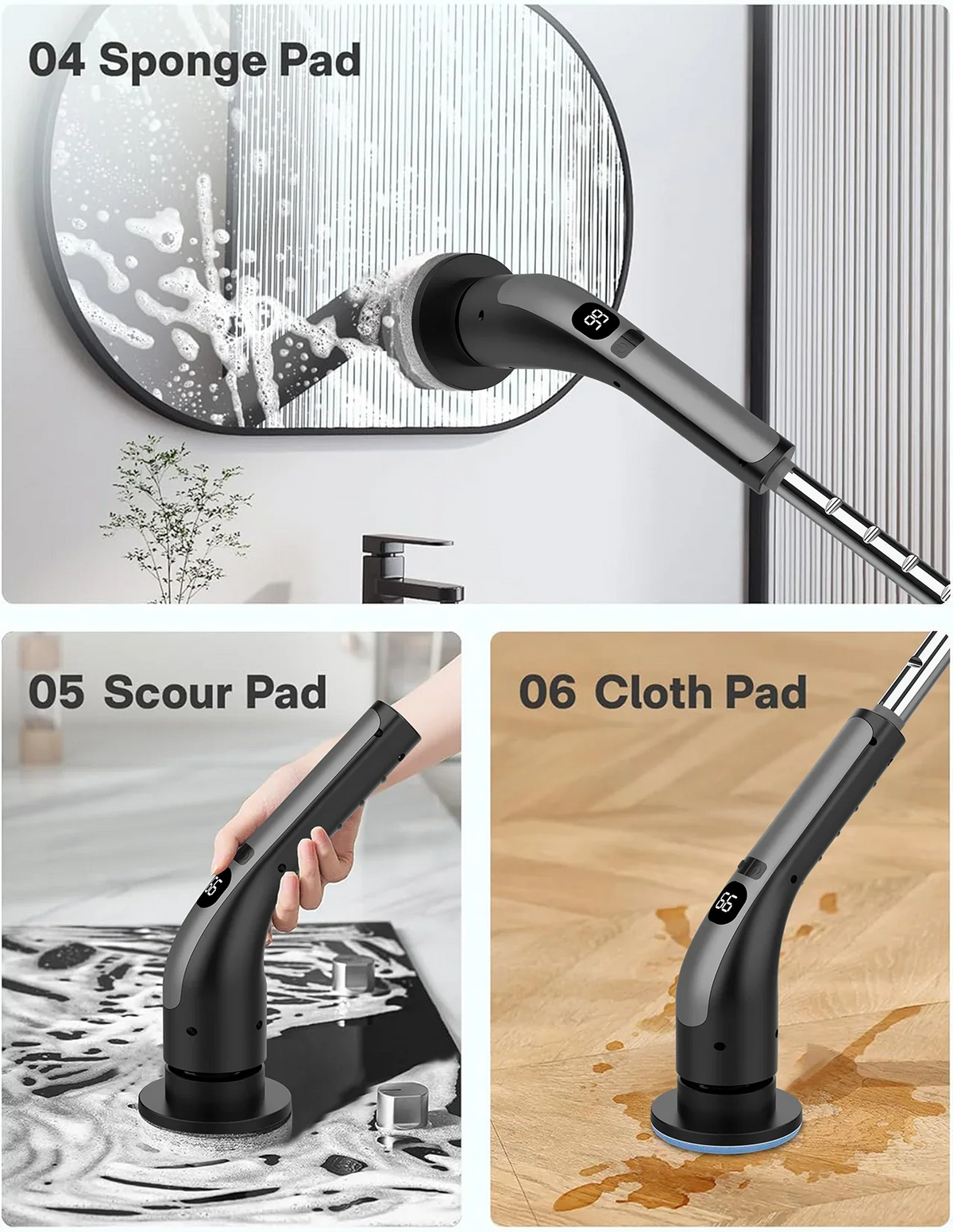 Electric Rotating Floor Cleaning Brush – Extendable Long Handle