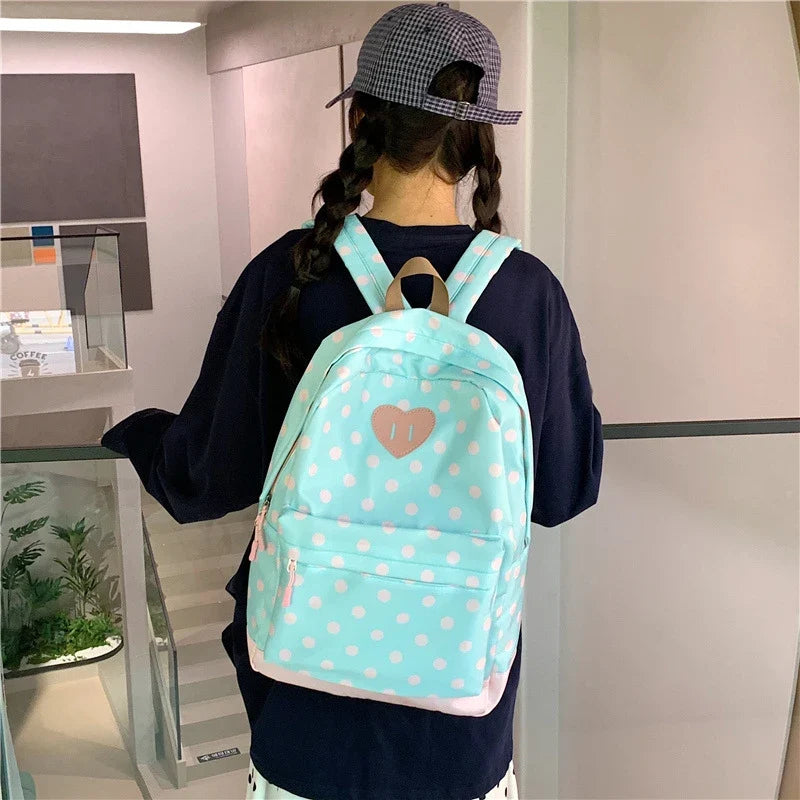 Cute Polka Dot Backpack Teen Girls School Travel Rucksack