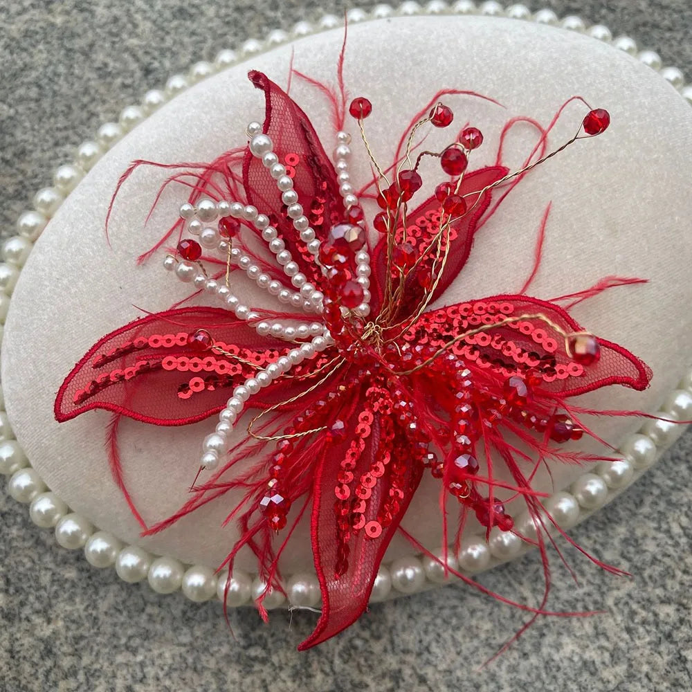 3D Organza Flower Patch – Pearl Crystal Feather DIY Embroidery