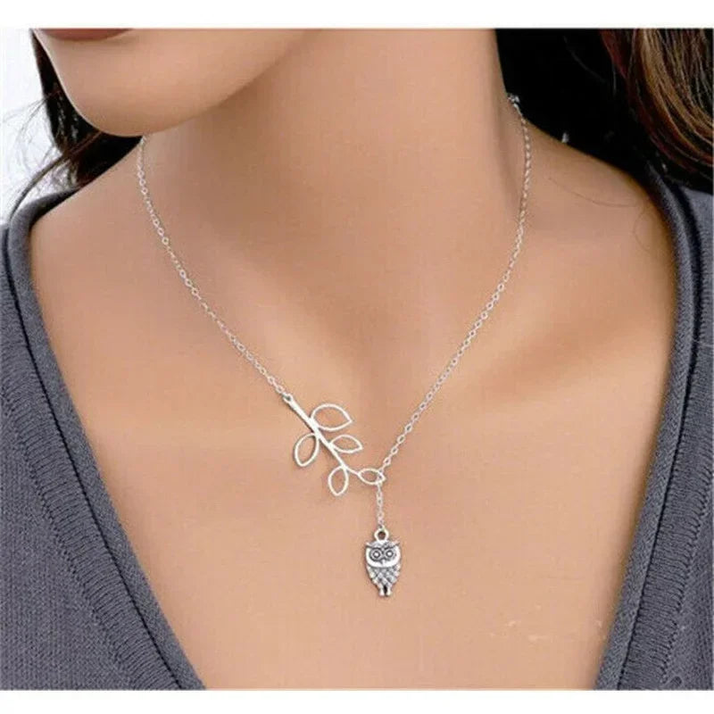 Women's Owl Charm Choker Statement Bib Necklace | Silver