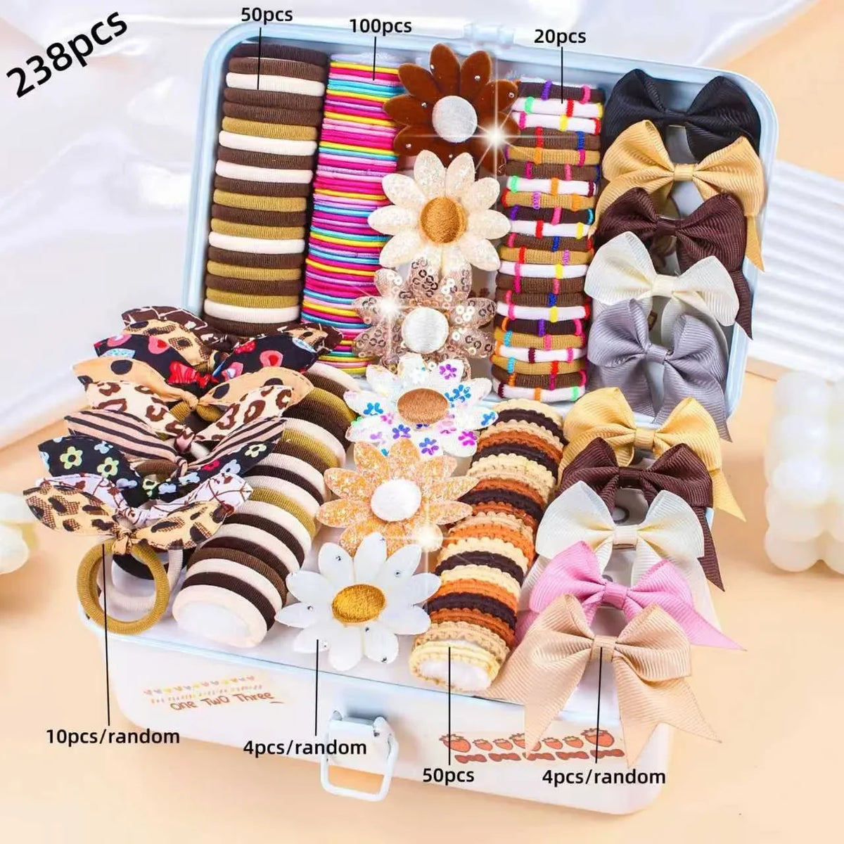 Girls Elastic Floral Bow Hair Bands & Bunny Ear Hair Ties Set