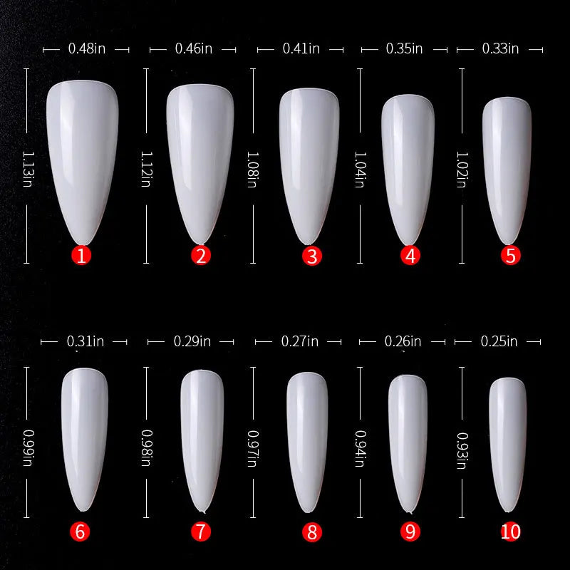 500PCS Clear Acrylic Press On Nails – Almond Stiletto Coffin Tips