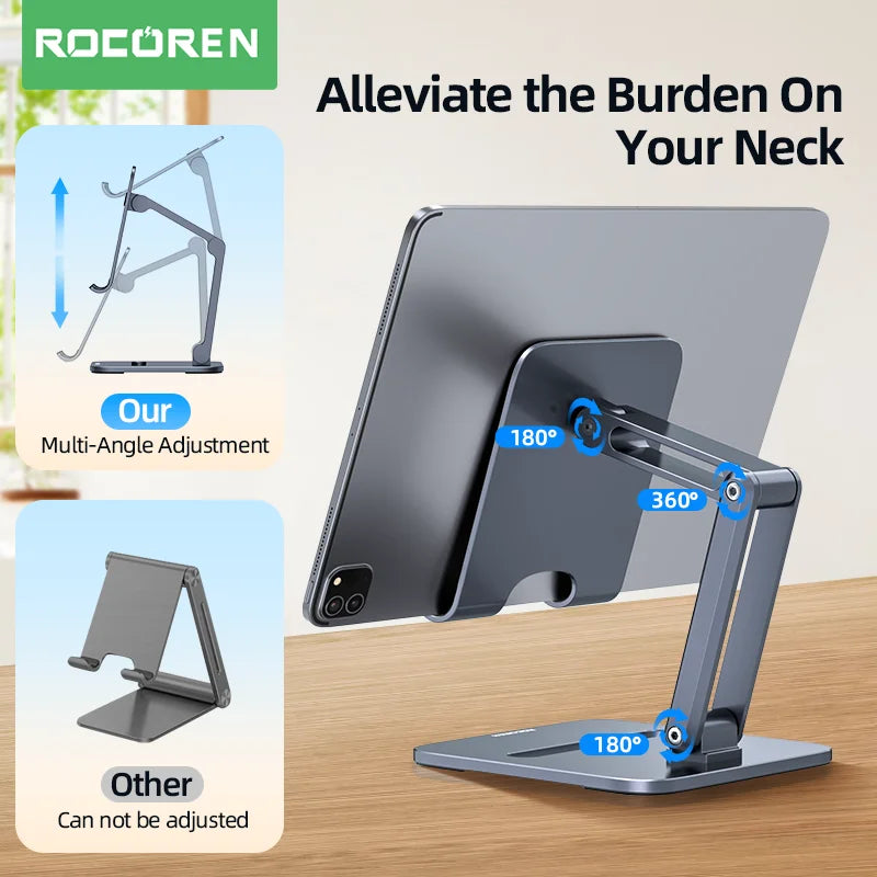 Rocoren Foldable Metal Phone & Tablet Desk Stand – Universal