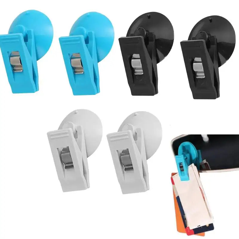4pcs Car Suction Cup Clips – Sunshade, Card & Glasses Holder