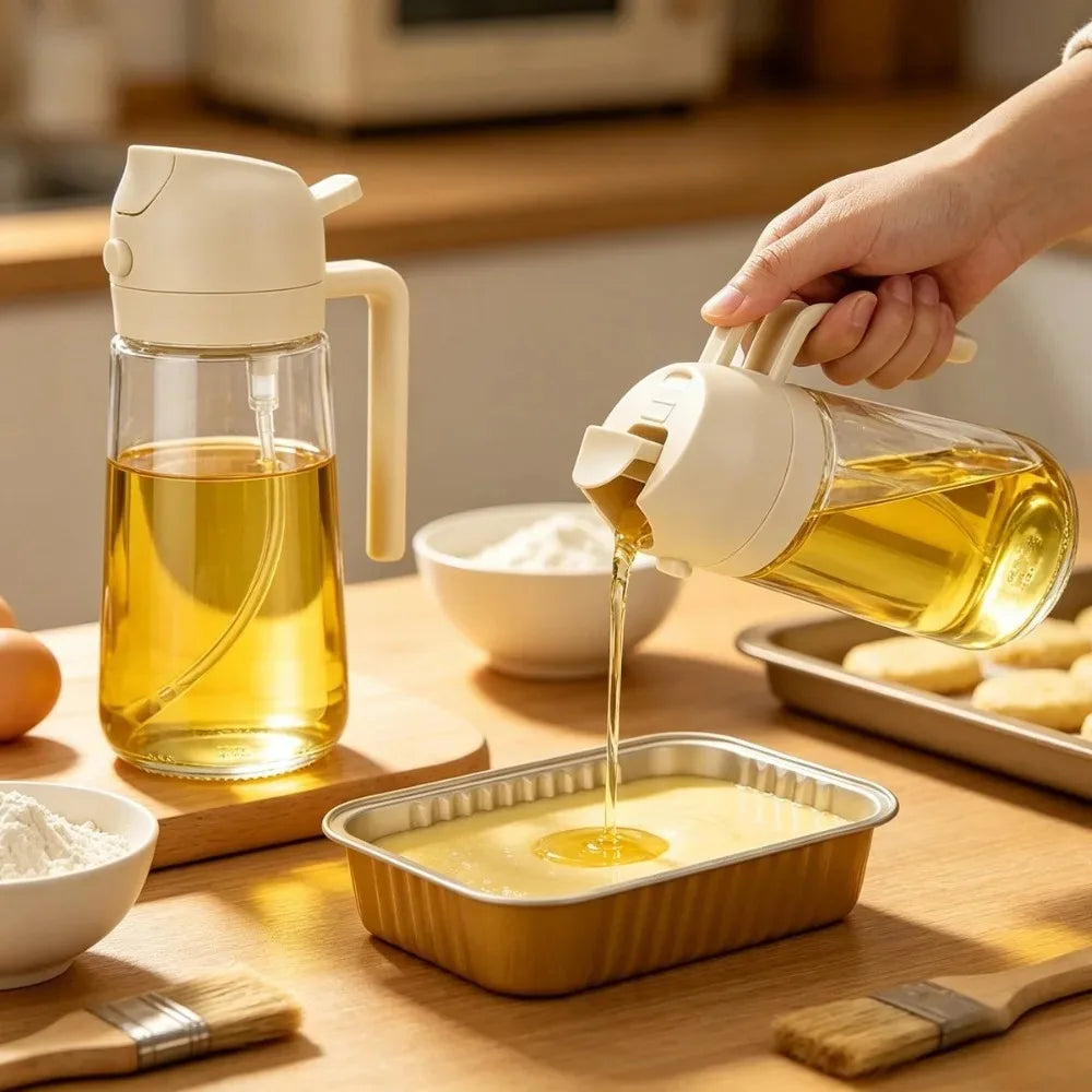 2-in-1 Glass Oil Dispenser & Sprayer Bottle Set – 2Pcs