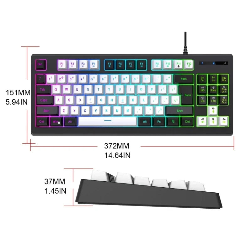 87-Key RGB Gaming Keyboard – USB Wired Membrane Keyboard