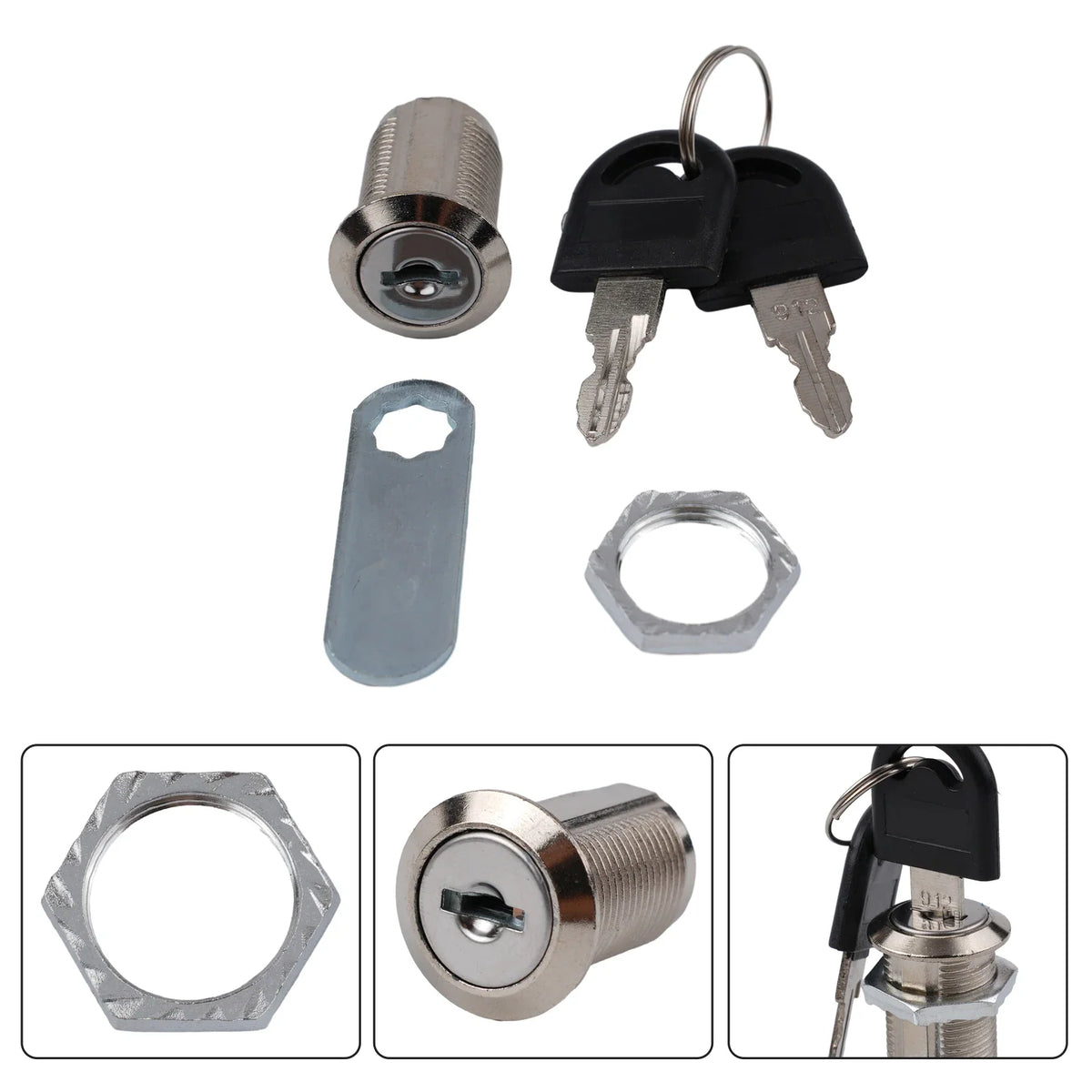Cam Lock 16–30mm Zinc Alloy Cabinet Drawer Mailbox Lock + 2 Keys