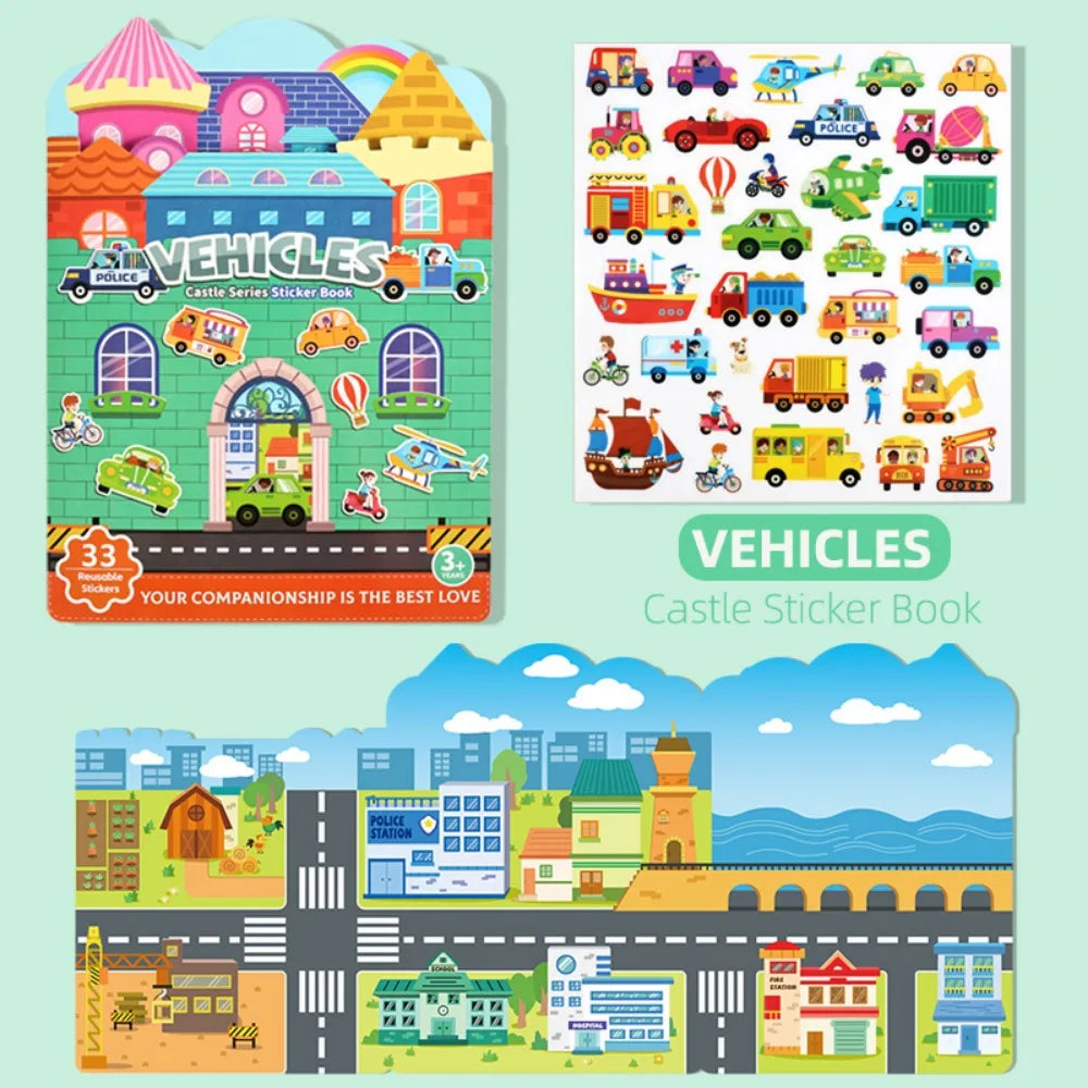 Reusable Jelly Sticker Quiet Book – Animal & Vehicle Puzzle