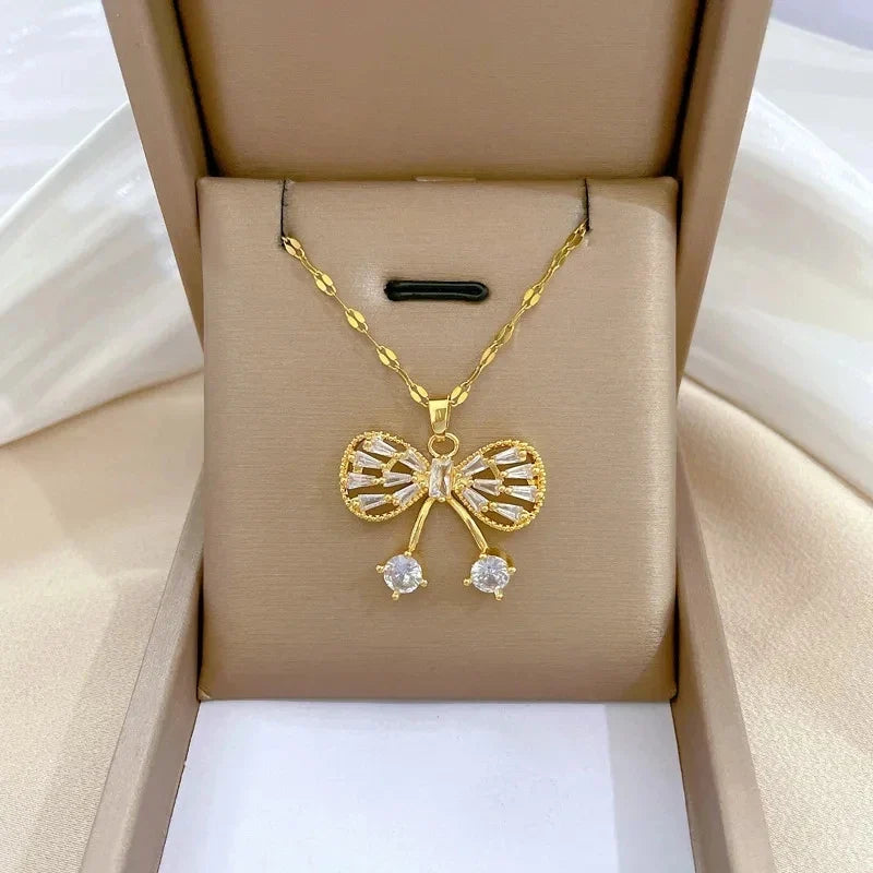 Butterfly Knot Pendant Necklace – Gold Stainless Steel Chain