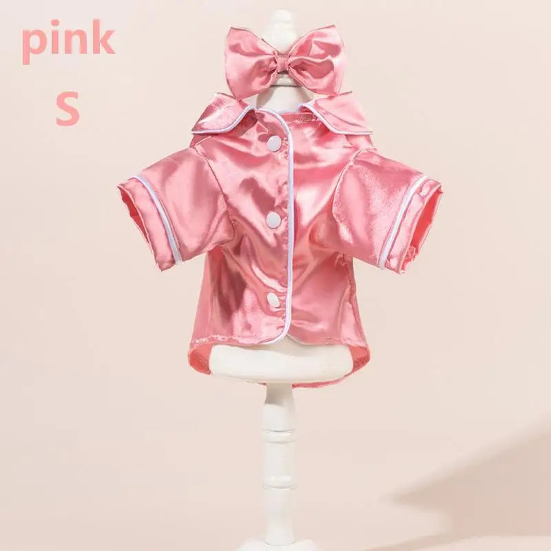 Satin Dog Pajamas Set with Bow Headband | Soft Pet Sleepwear