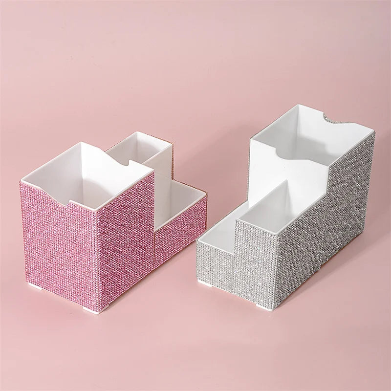 Rhinestone Makeup Organizer – Divided Desktop Storage Case