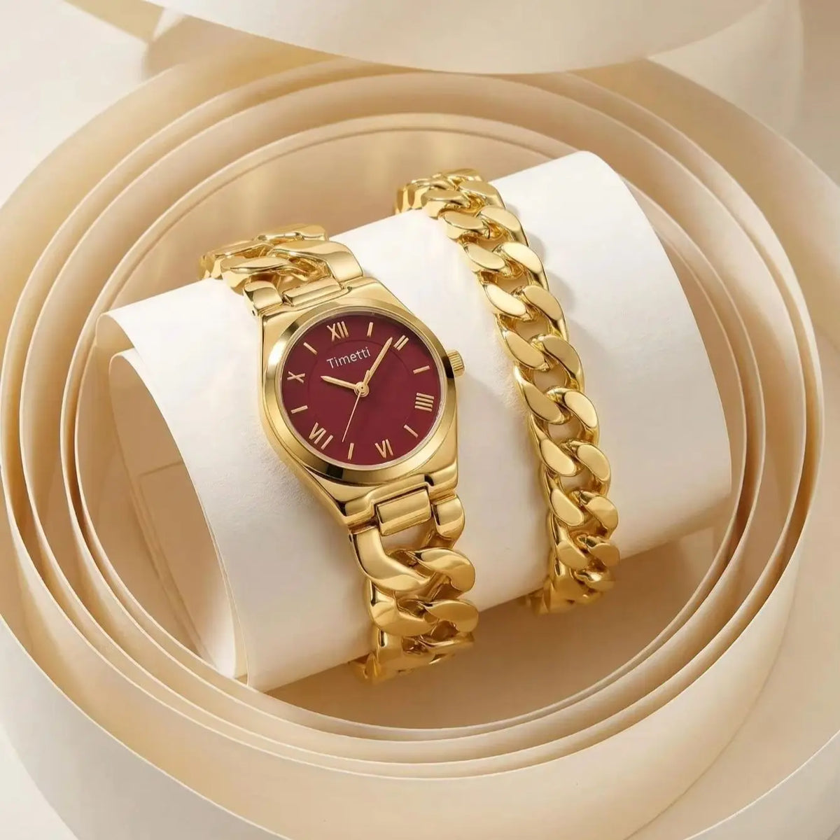 Women's Gold Watch & Bracelet Set | Quartz Roman Numeral