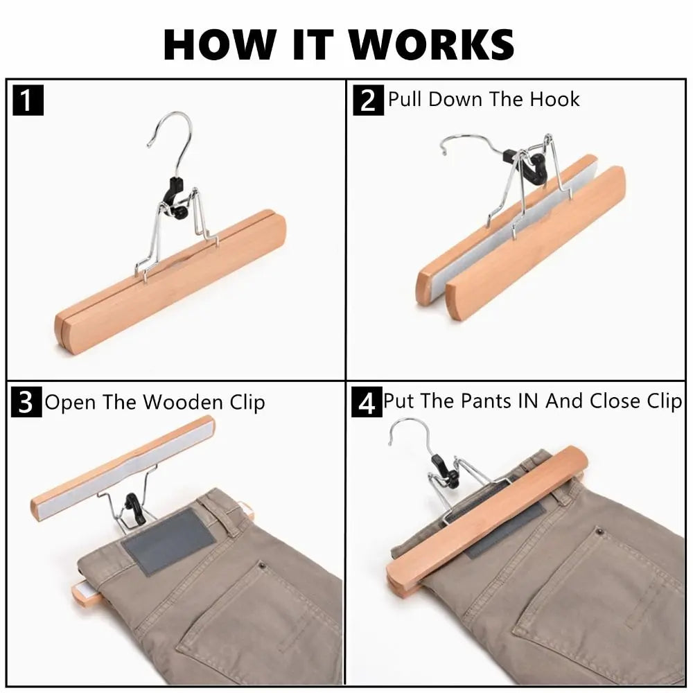 Wooden Horse-Face Skirt & Pants Hanger – Non-Slip Retro Rack