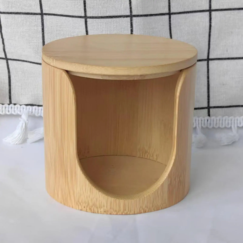 Wood Cotton Pad Holder & Makeup Organizer Box | Bamboo Style