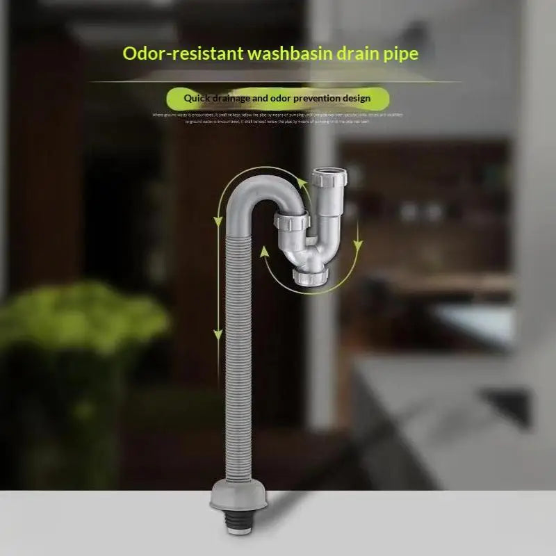 Flexible S-Trap Sink Drain Pipe PP Anti-Odor Hose Fitting