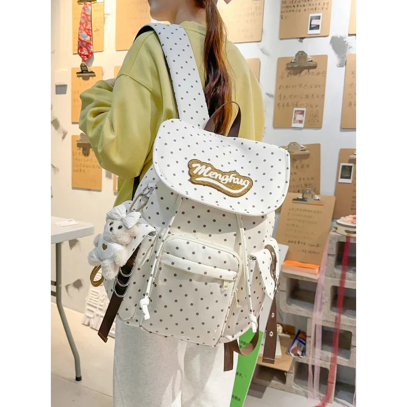 Korean Polka Dot Backpack – Large Cute School Bag for Girls